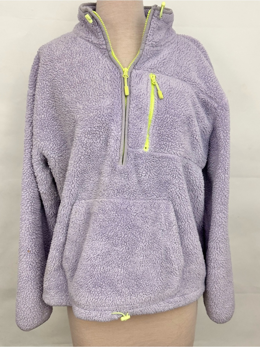 Victoria’s Secret PINK Cozy Lavender Sherpa Half-Zip Pullover with Neon Trim XL
